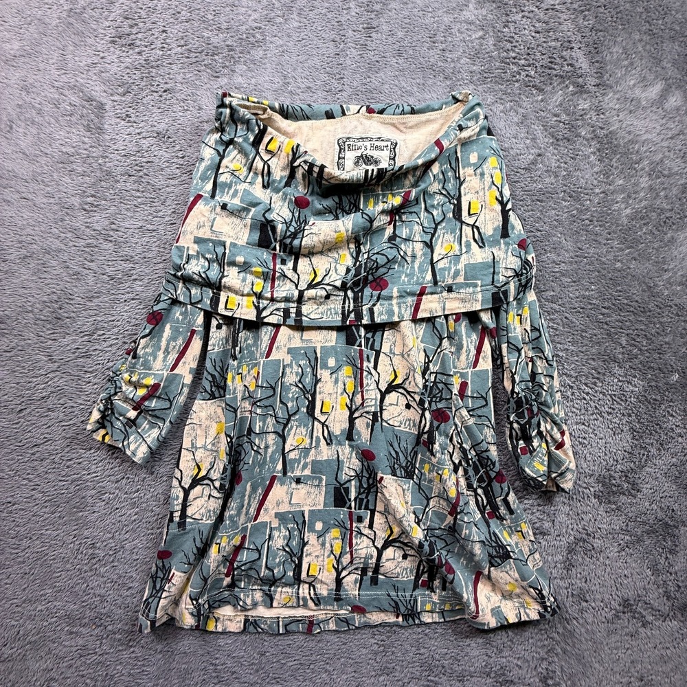 Effie's Heart Tunic Top Women M Spooky Tree Print Cowl Ruched Sleeve Boho